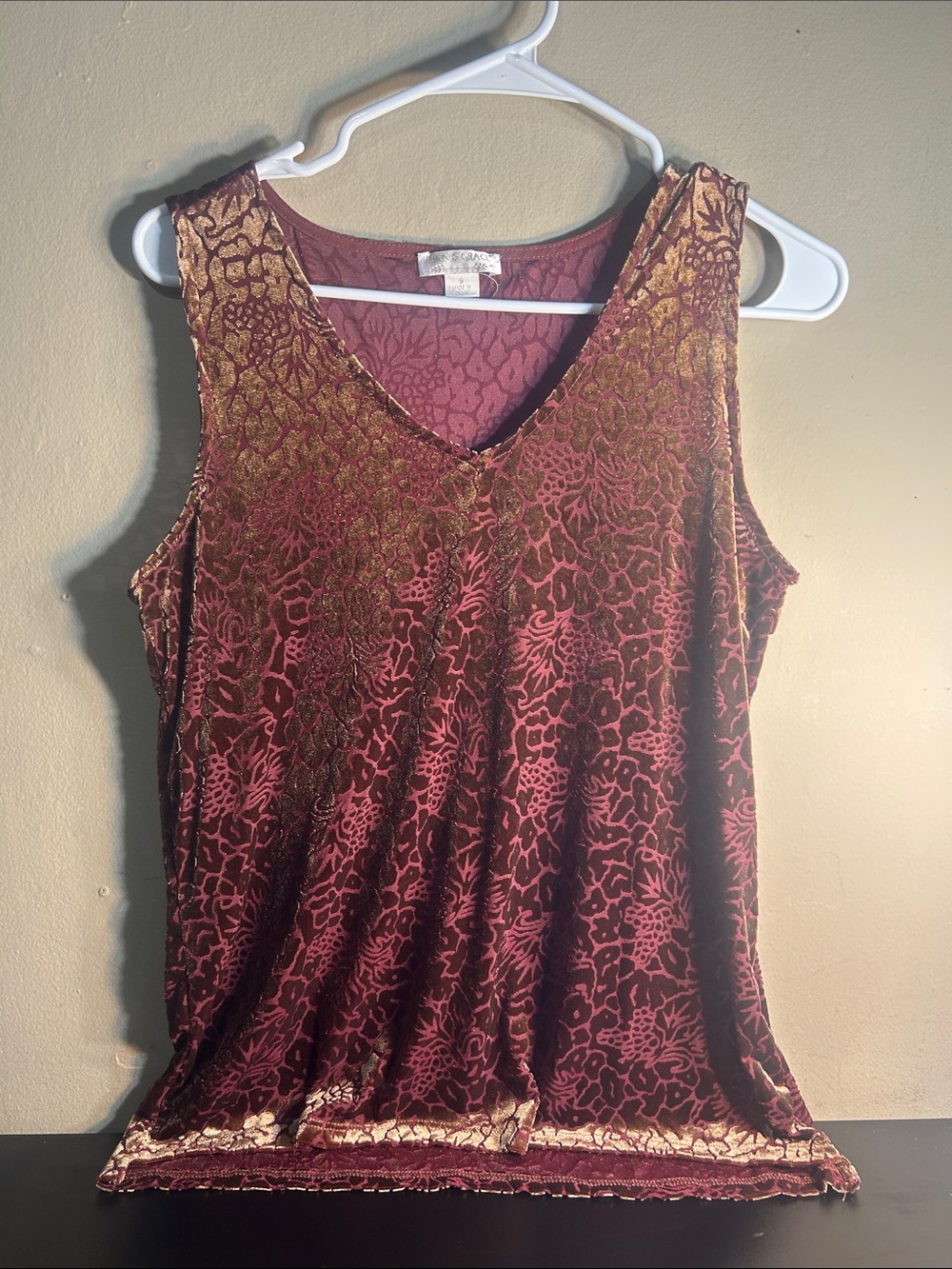 Finn & Grace Devore Velvet Tank Women Boho Y2K 90s Style Size Small